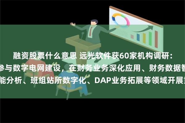 融资股票什么意思 远光软件获60家机构调研：在国家电网，公司深入参与数字电网建设，在财务业务深化应用、财务数据智能分析、班组站所数字化、DAP业务拓展等领域开展重点项目建设（附调研问答）