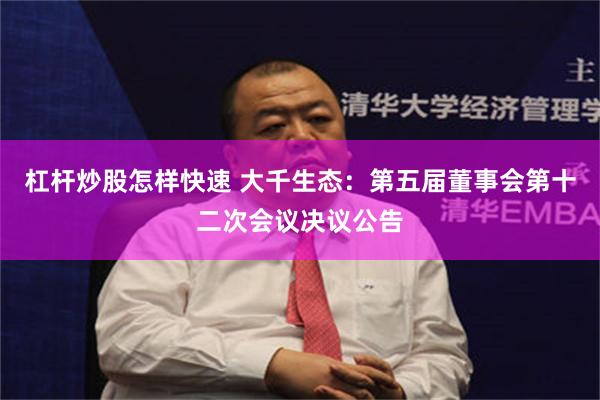 杠杆炒股怎样快速 大千生态：第五届董事会第十二次会议决议公告