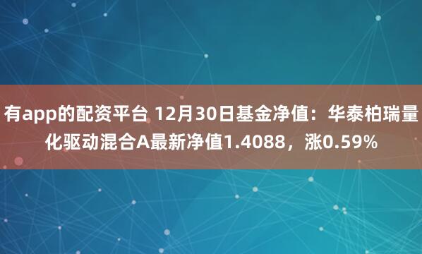 有app的配资平台 12月30日基金净值：华泰柏瑞量化驱动混合A最新净值1.4088，涨0.59%